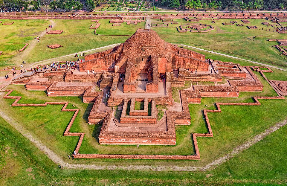 Aerial view of Somapura Mahavihara Buddhist monastery ruins at Paharpur, North Bengal, Bangladesh — UNESCO World Heritage Site